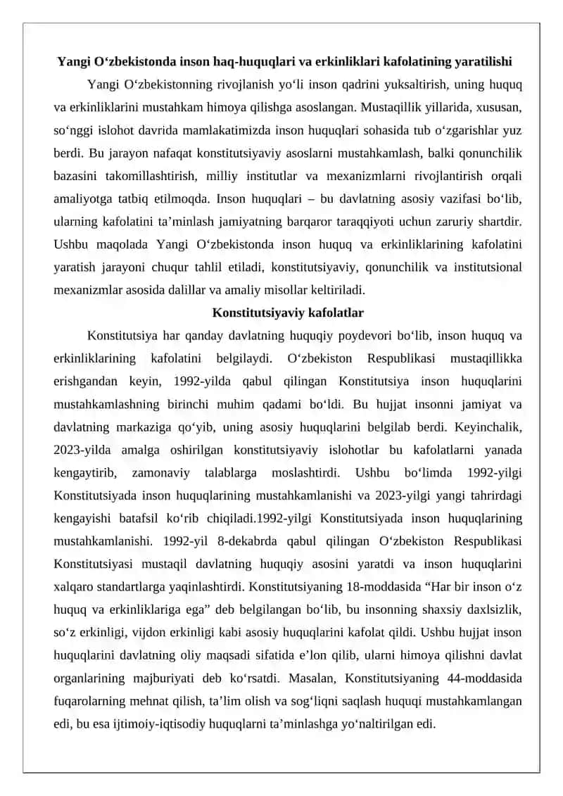 Yangi O‘zbekistonda inson haq-huquqlari va erkinliklari kafolatining yaratilishi 3