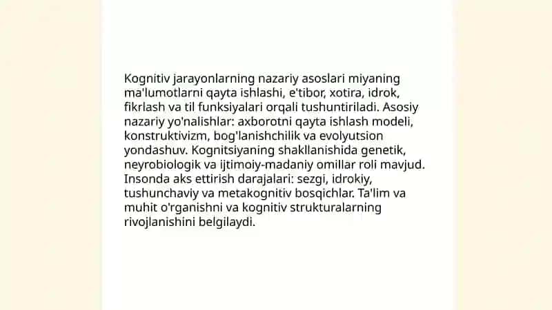 Kognitiv jarayonlarni shakllanishi. Insonda aks ettirish darajalari 3
