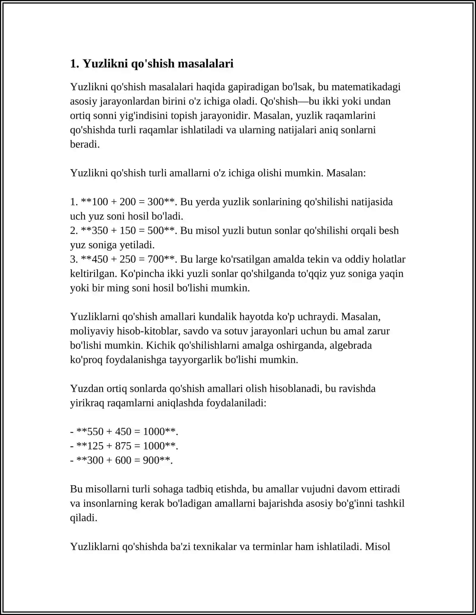 Mavzu: YUZLIK MINGLIK OʻNLIK VA KOʻP XONALI KONSENTRIDA ARIFMETIK AMALLARNI OʻRGATISHGA DOIR MASALALAR.(BOSHLANGʻICH SINFLAR UCHUN) 3