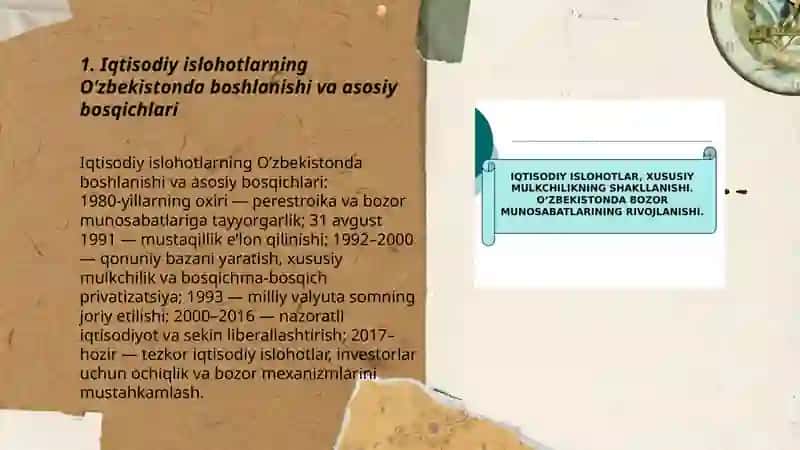 Iqtisodiy islohotlar, xususiy mulkchilikning shakllanishi, Oʻzbekistonda bozor munosabatlarining rivojlanishi 3