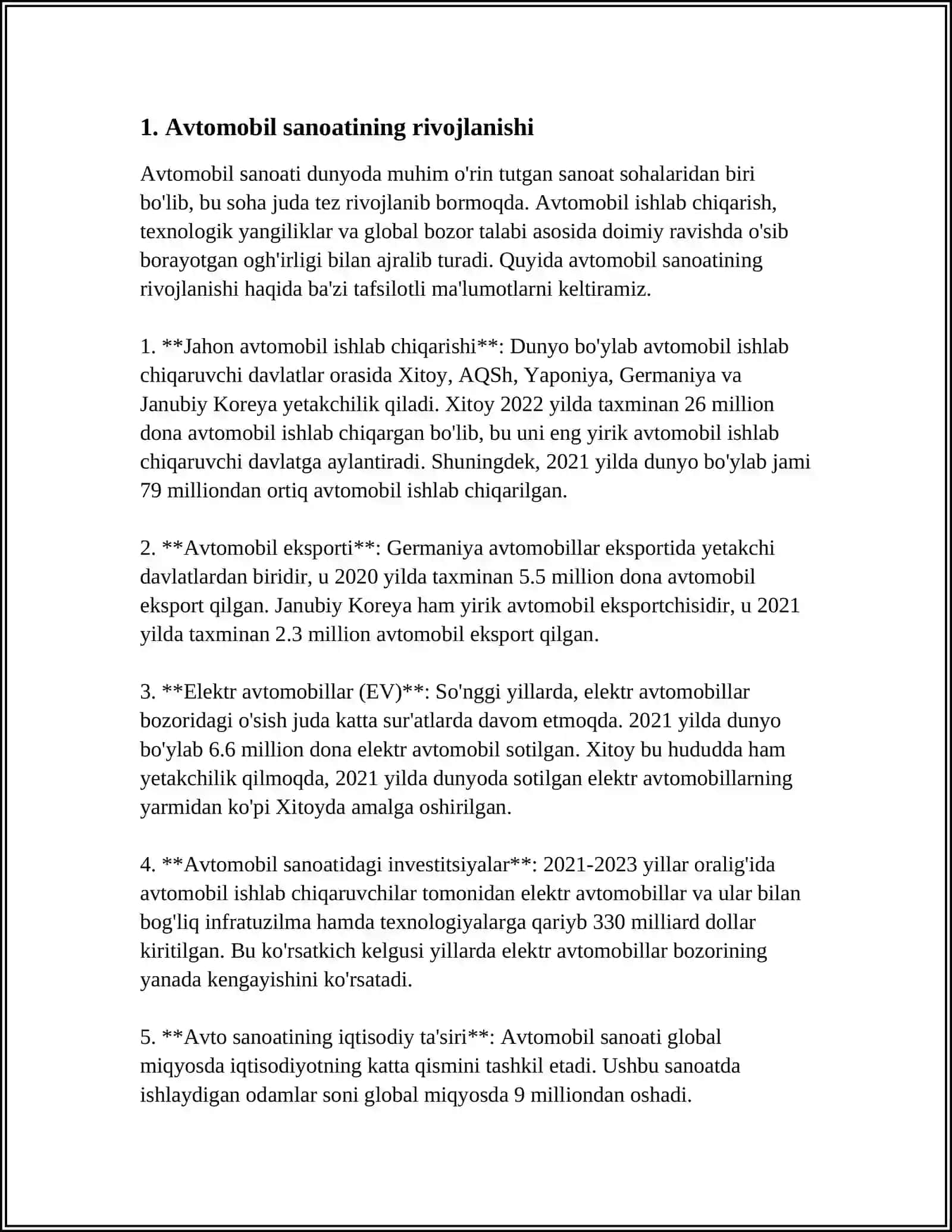 O'ZBEKISTON RESPUBLIKASIDA AVTOMOBILLASHTIRISH VA YO'L TARMOQLARINING O'SISH KO'RSATGICHI 3
