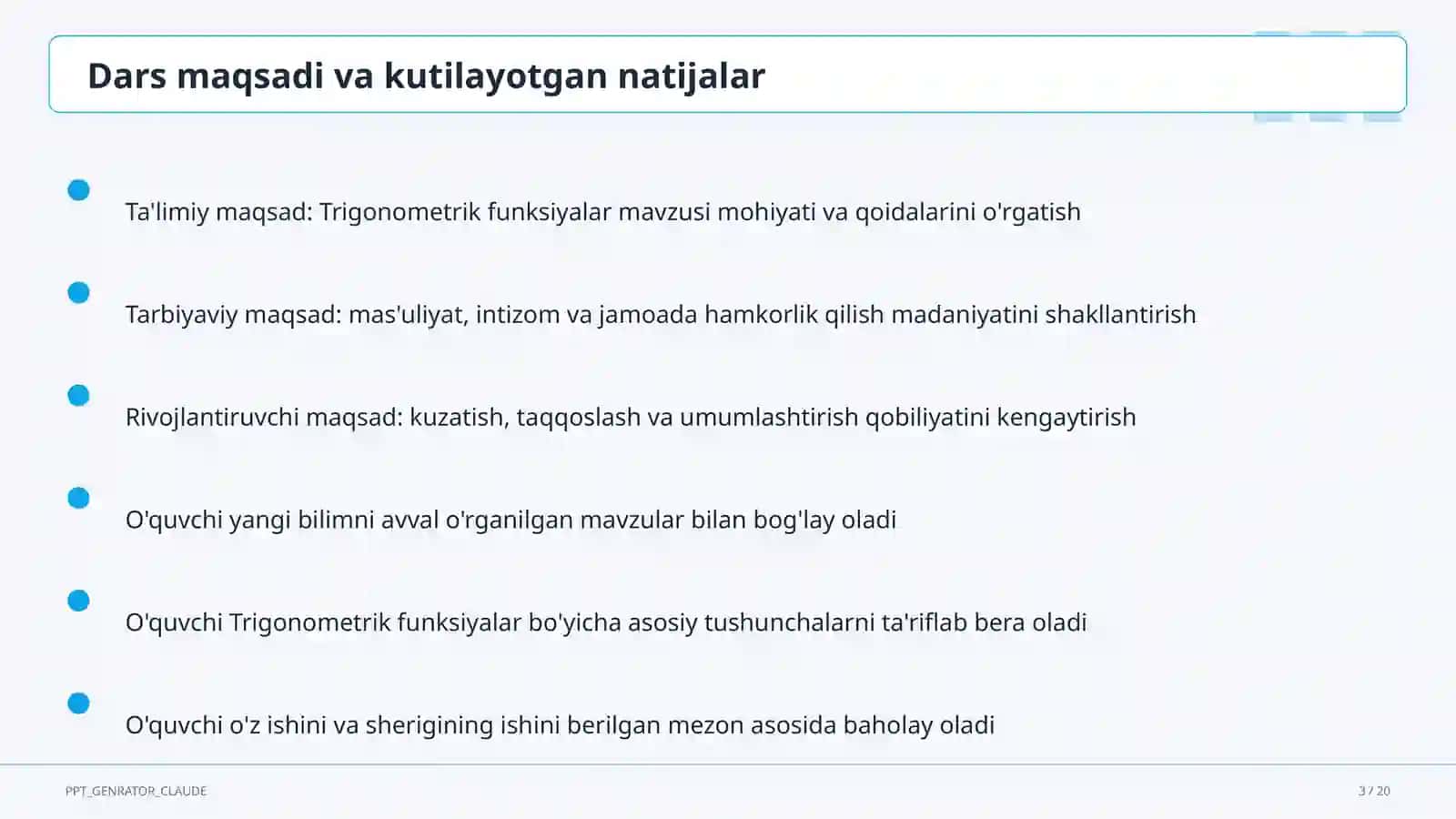 Trigonometrik funksiyalar (10-sinf) 3
