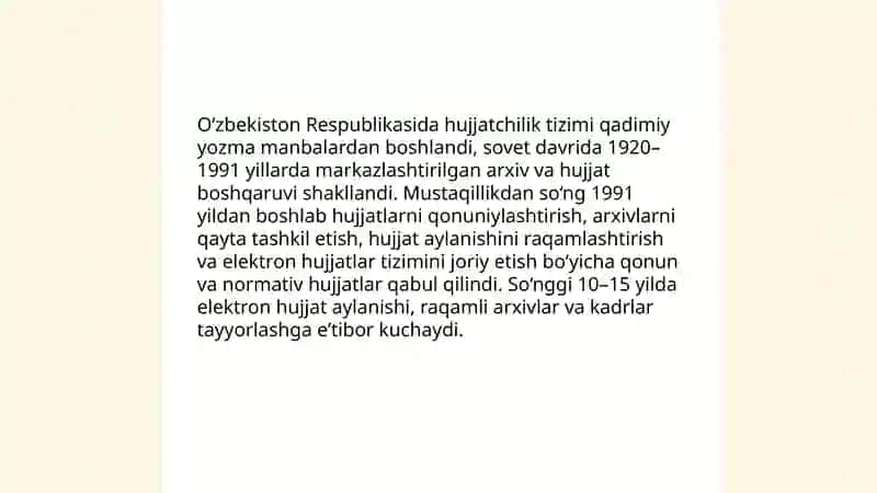 O‘zbekiston Respublikasida hujjatchilikning takomillashuvi 3