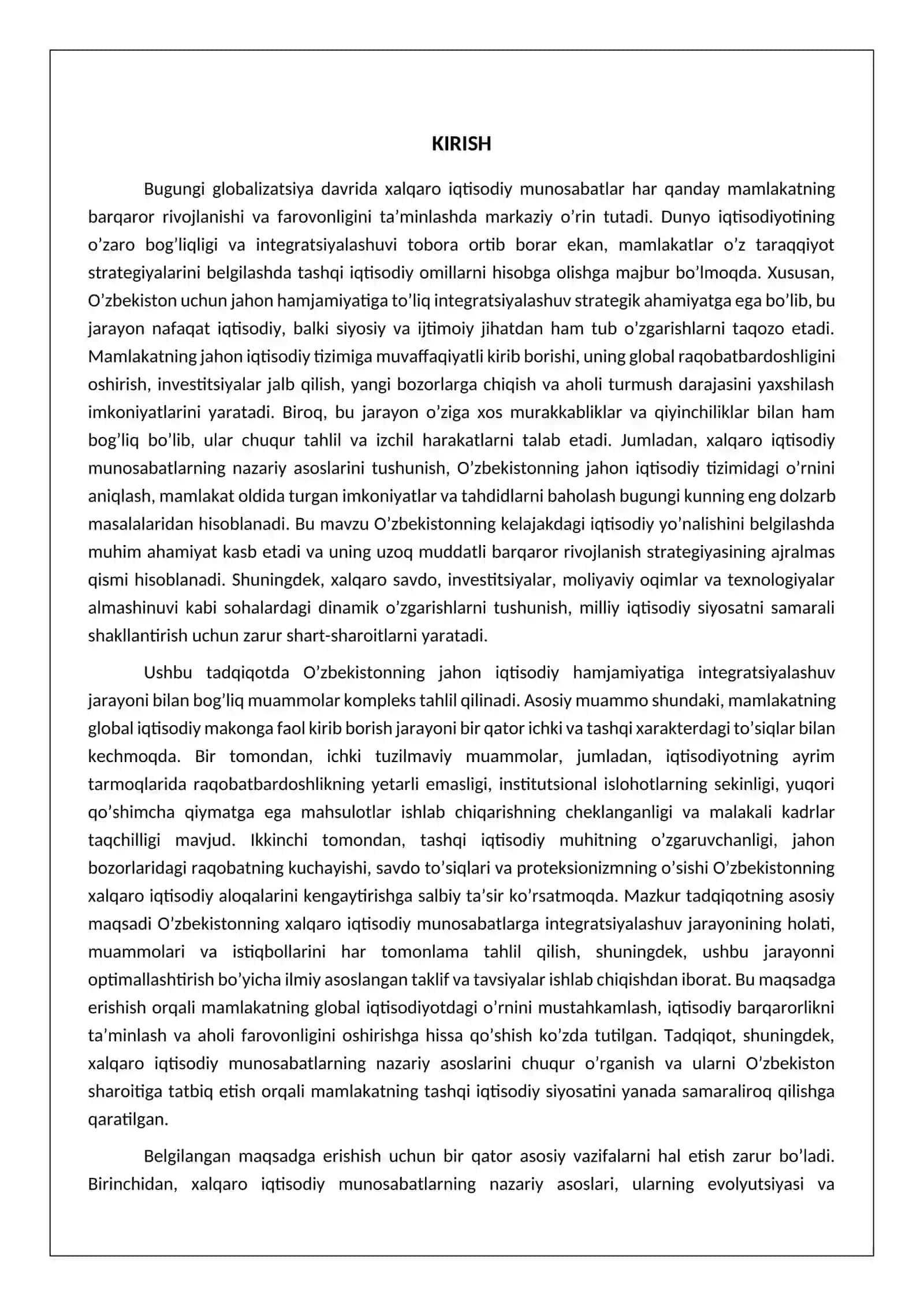 XALQARO IQTISODIY MUNOSABATLAR. O’ZBEKISTONNING JAHON HAMJAMIYATIGA KIRIB KELISHI 3