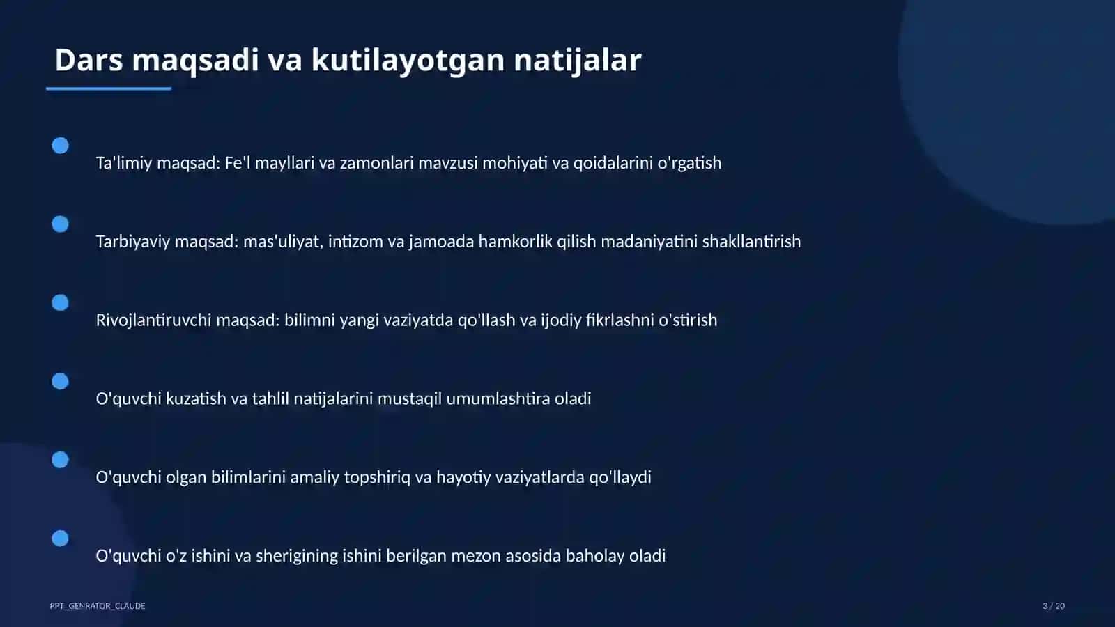 Fe'l mayllari va zamonlari (7-sinf) 3