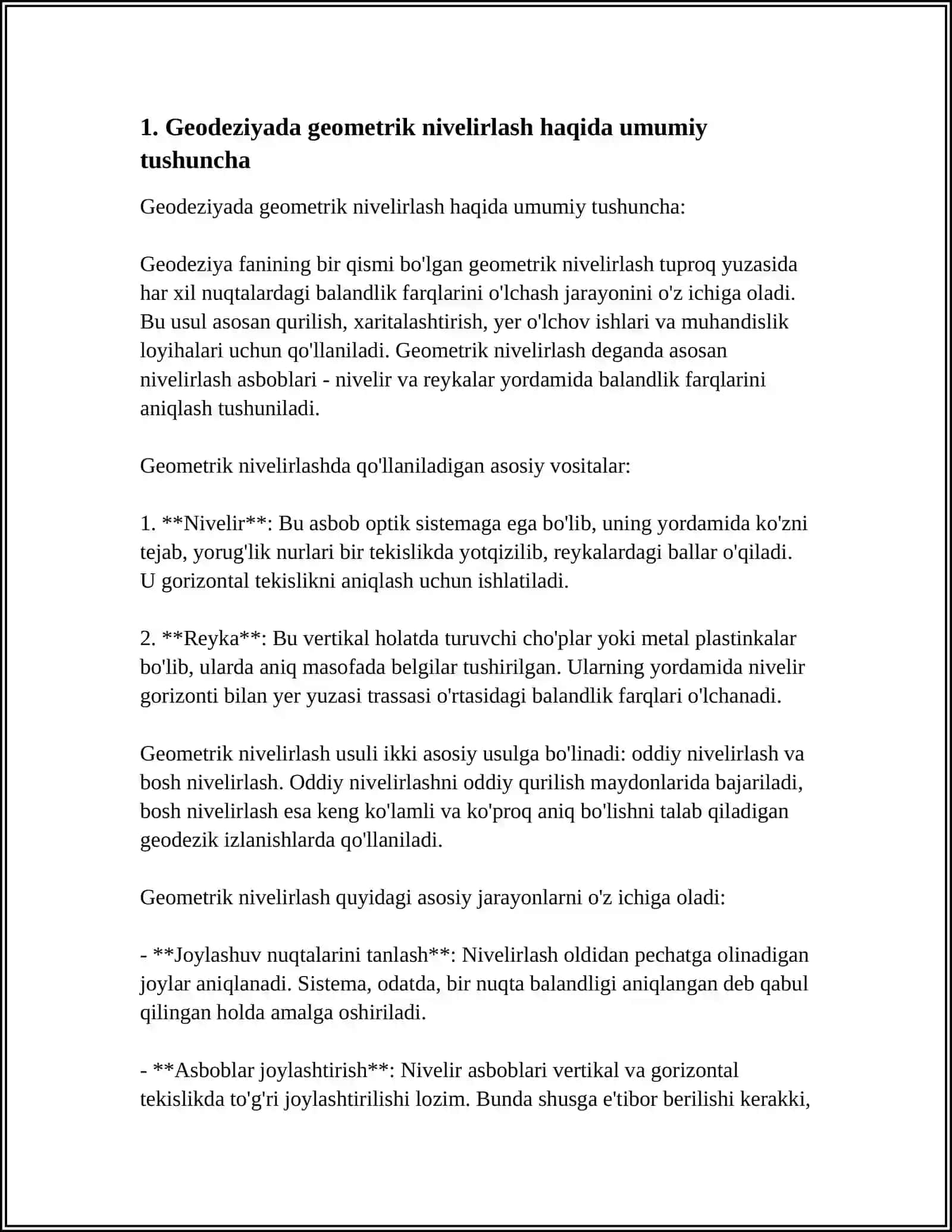 Geodeziyada geometrik nivelirlash haqida umumiy tushuncha 3