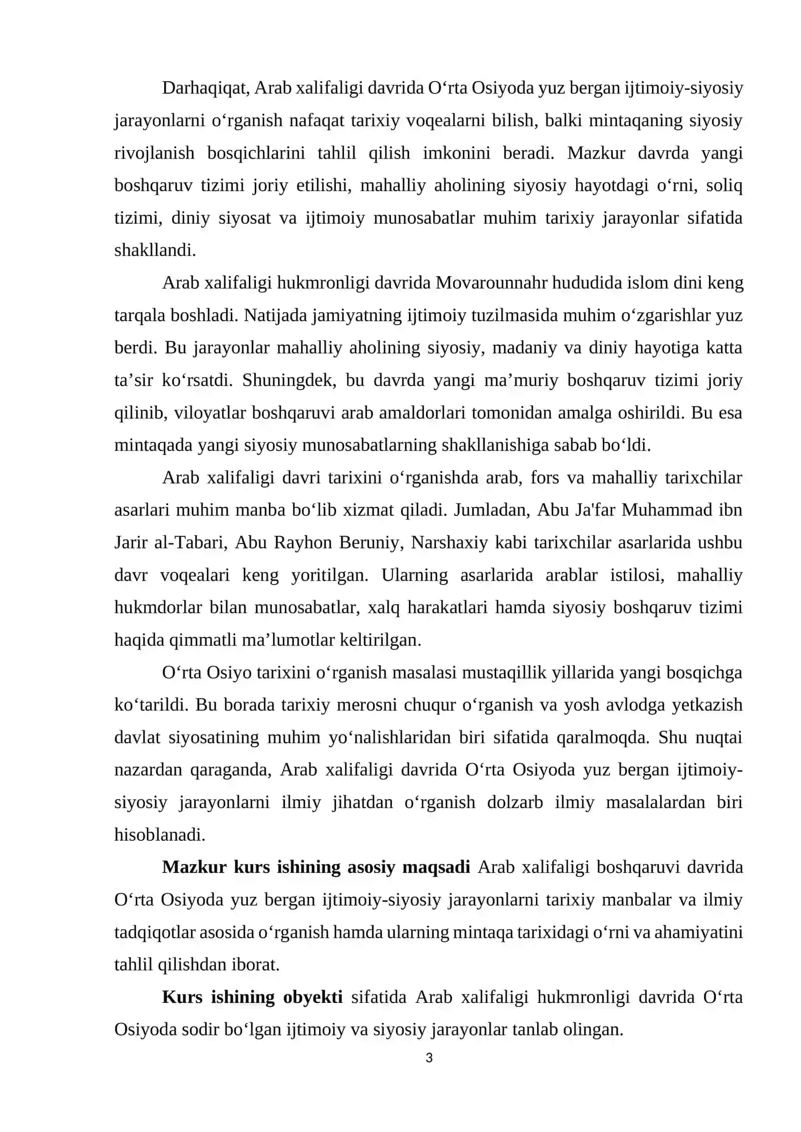 Arab xalifaligi boshqaruv davrida O’rta Osiyodagi ijtimoiy-siyosiy jarayonlarga oid tadqiqotlar 3