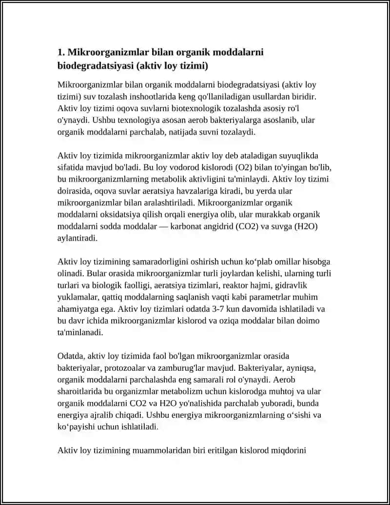 OQOVA SUVLARNI TOZALASHDA MIKROORGANIZIMLARNI QO‘LLLASH TEXNOLOGIYASI 3