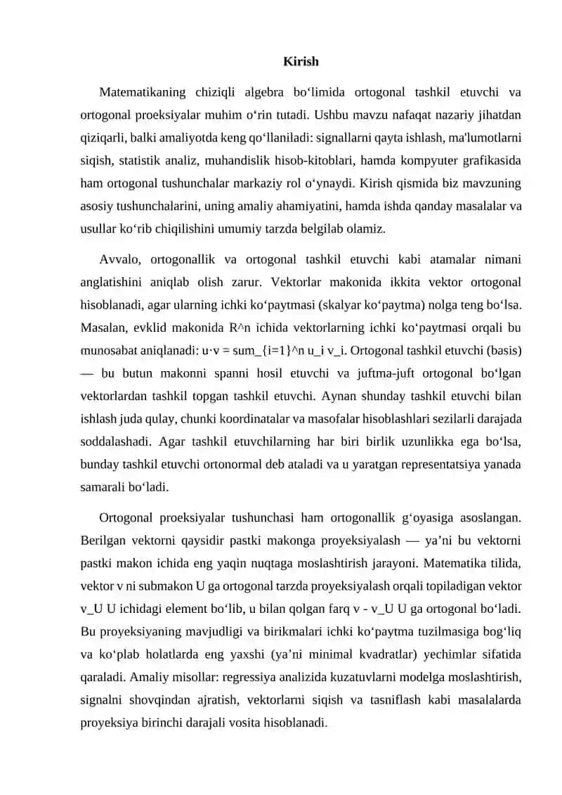 Ortogonal tashkil etuvchi va ortogonal proeksiyalarni hisoblash 3