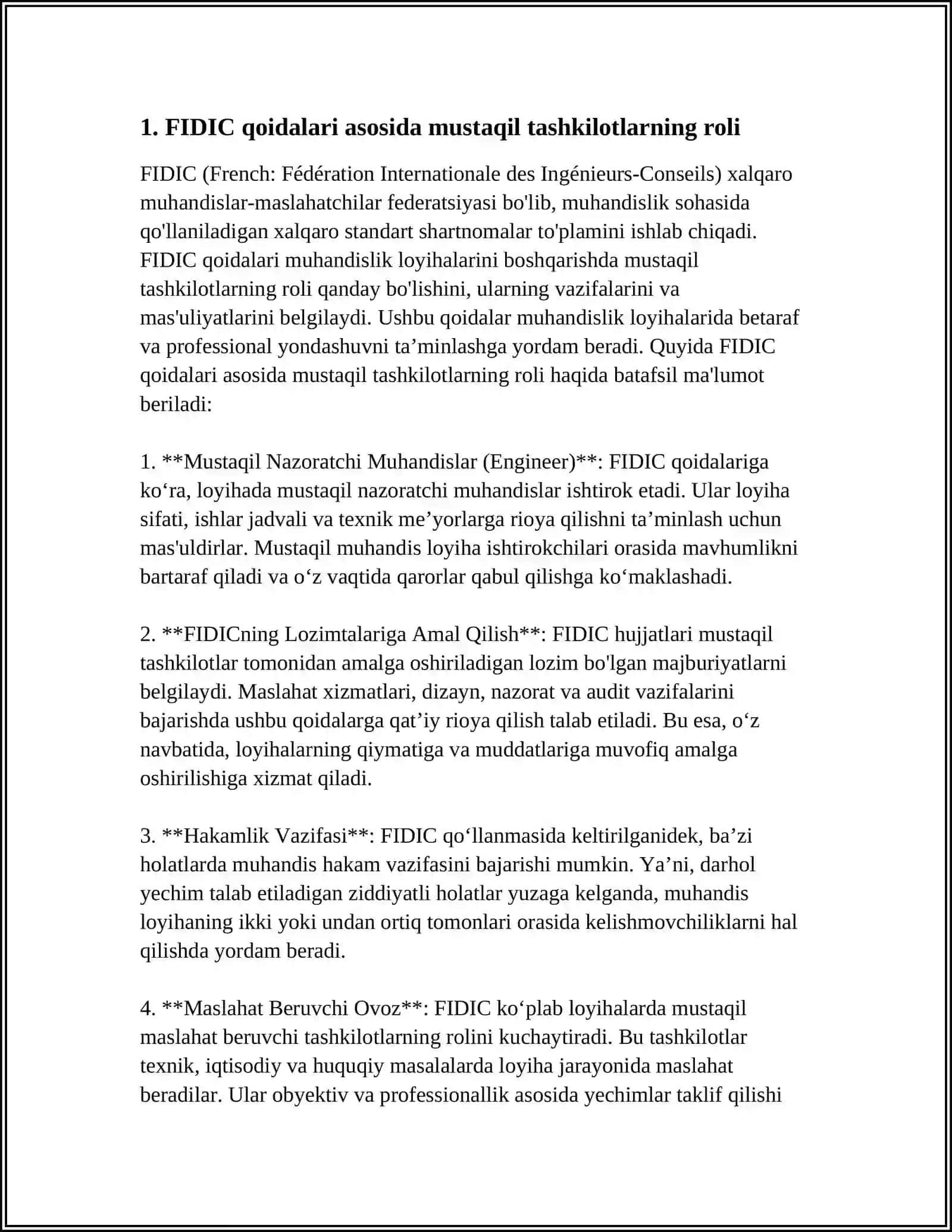 FIDIC QOIDALARIGA MUVOFIQ MUSTAQIL TASHKILOTLAR 3