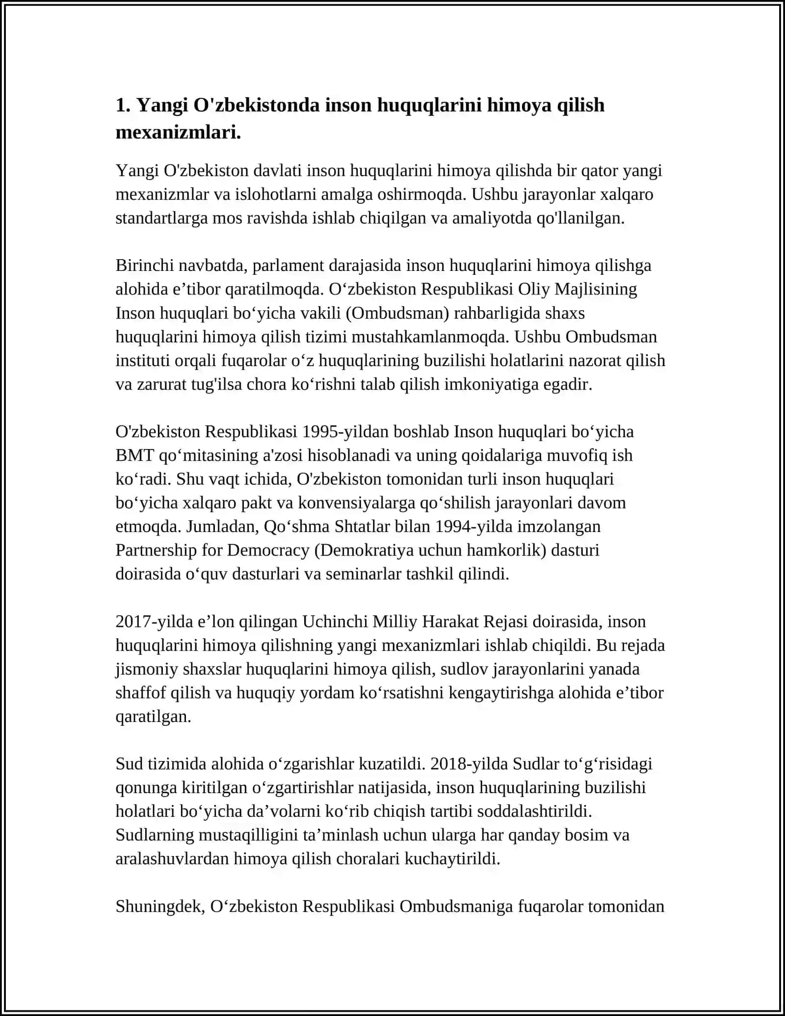 YANGI O'ZBEKISTONDA INSON HAQ-HUQUQLARI VA ERKINLIKLARI KAFOLATINING YARATILISHI 3