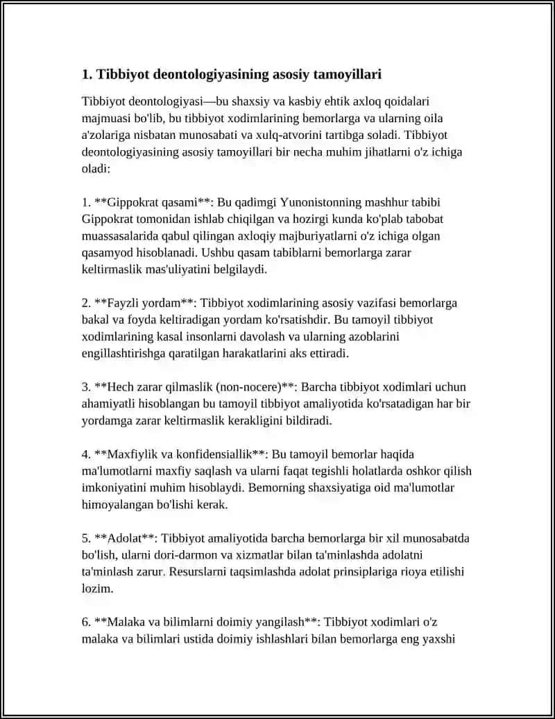 TIBBIYOT DEONTOLOGIYA ASOSLARI. YADROGENIYA EVTANAZIYA MUAMMOLARI 3