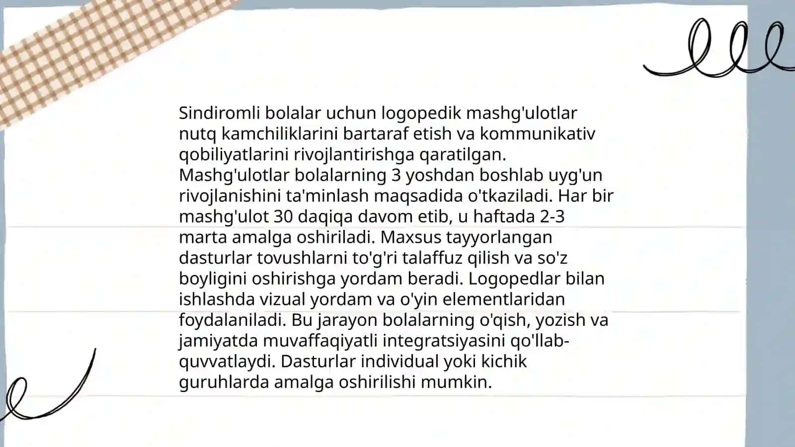 Sindiromli bolalar uchun logopedik mashg'ulotlar 3