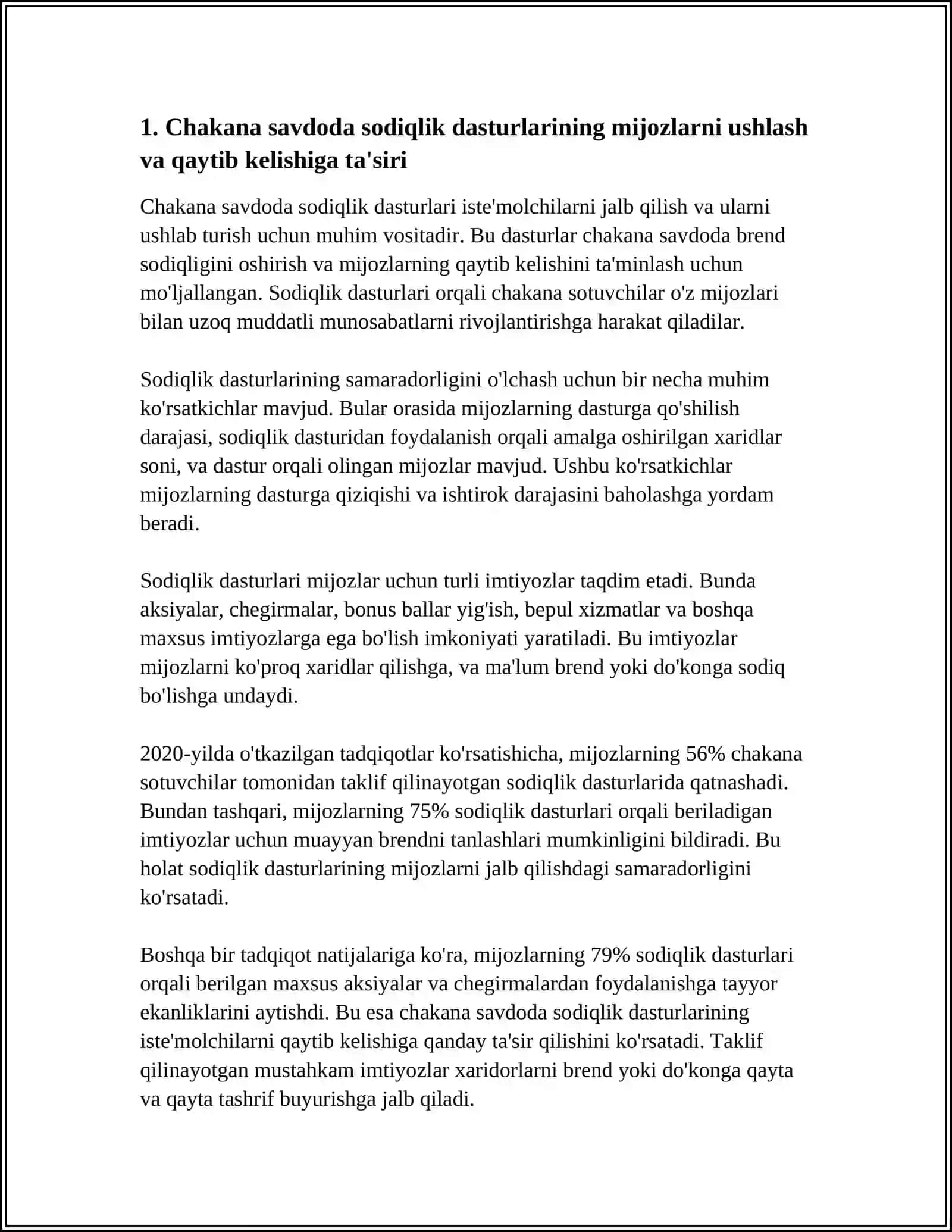 ISTE'MOLCHILARNING SODIQLIGI: CHAKANA SAVDODA SODIQLIK DASTURLARINING SAMARADORLIGI 3
