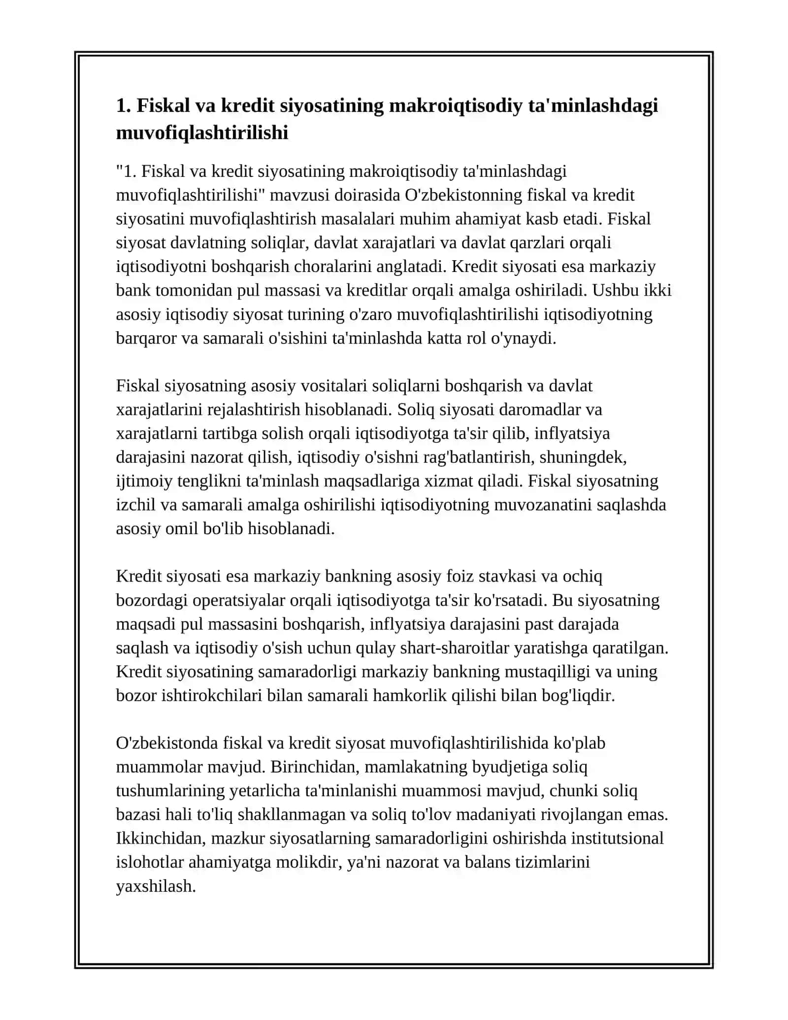 O'ZBEKISTONNING FISKAL-KREDIT SIYOSATIDA MUVOFIGLASHTIRISH MUAMMOLARI 3