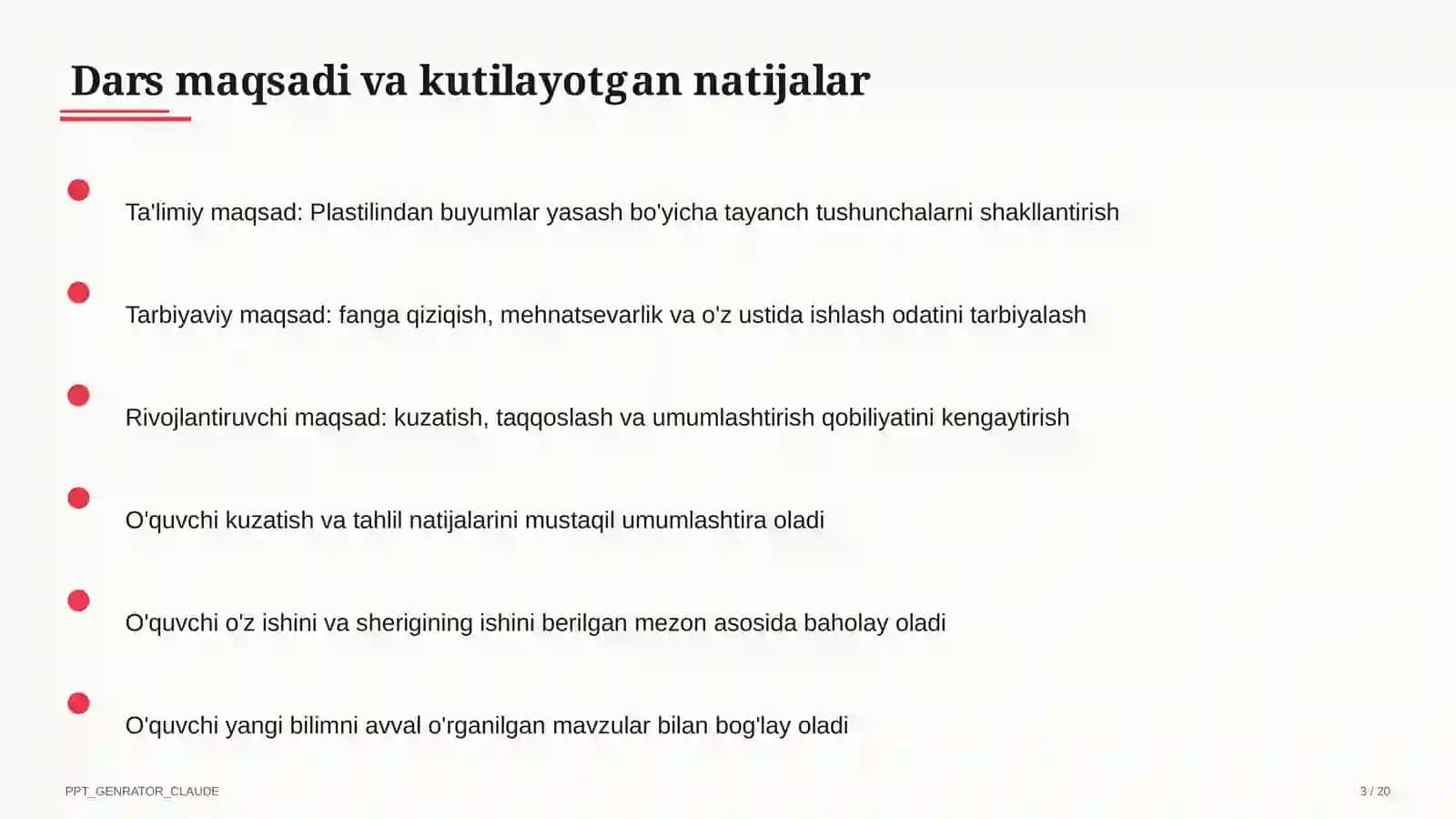 Plastilindan buyumlar yasash (1-sinf) 3