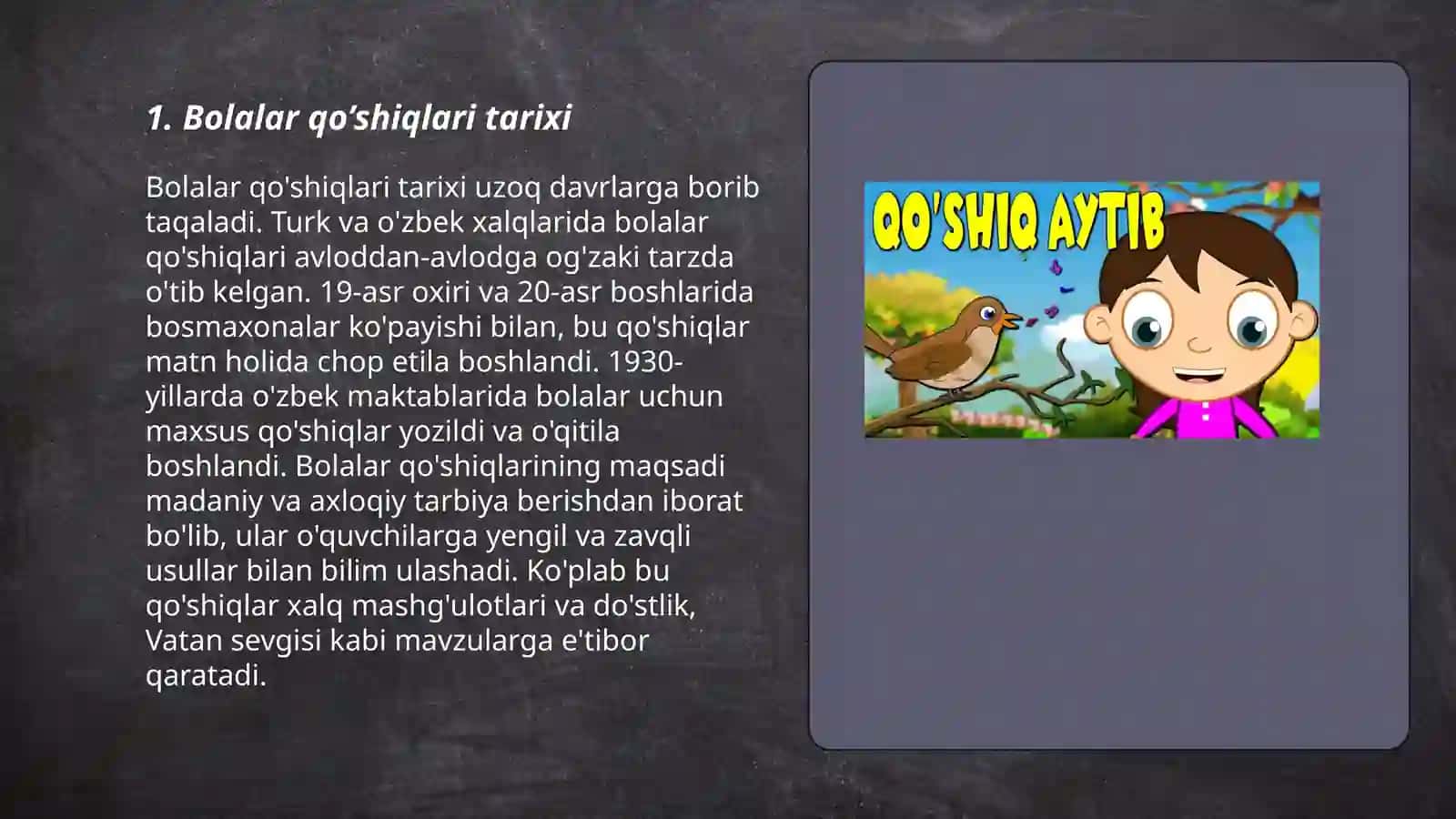 Bolalar qo’shiqlari. Xalq qo’shiqlari va adabiy qo’shiqlar 3
