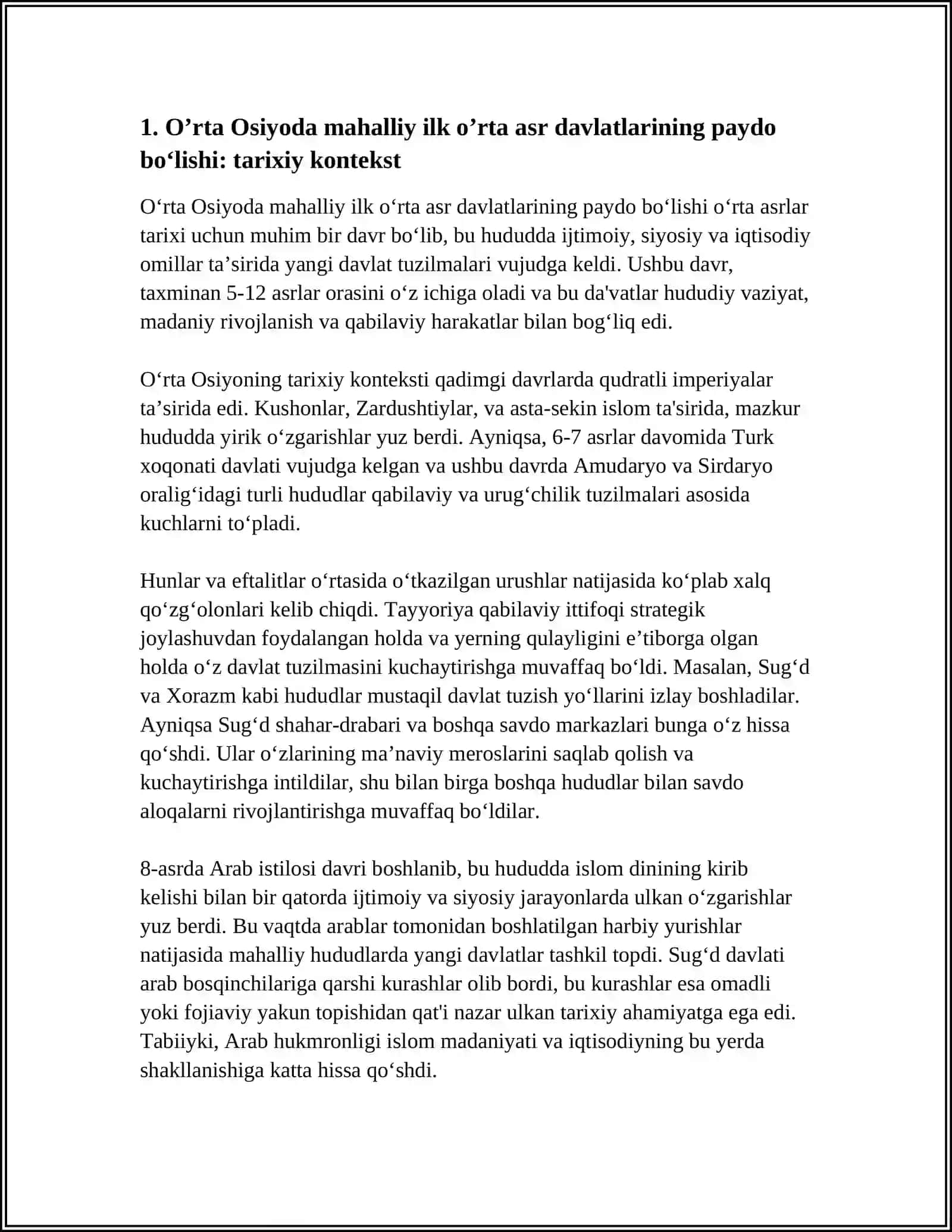 O’RTA OSIYODA MAHALIY ILK O’RTA ASR DAVLATLARINING SHAKLANISHI VA XO’JALIGI 3