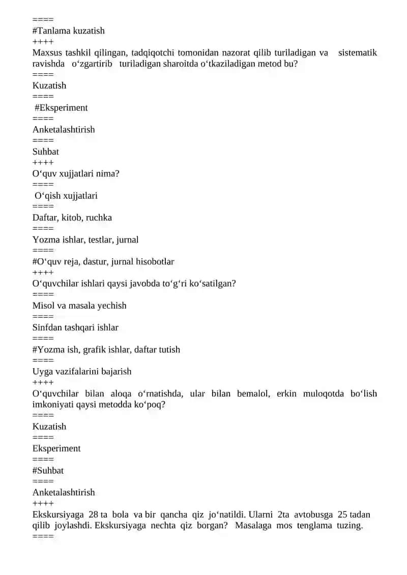 Matematika va uni o‘qitish metodikasi fanidan o‘quv dasturi bo‘yicha test savollari 3