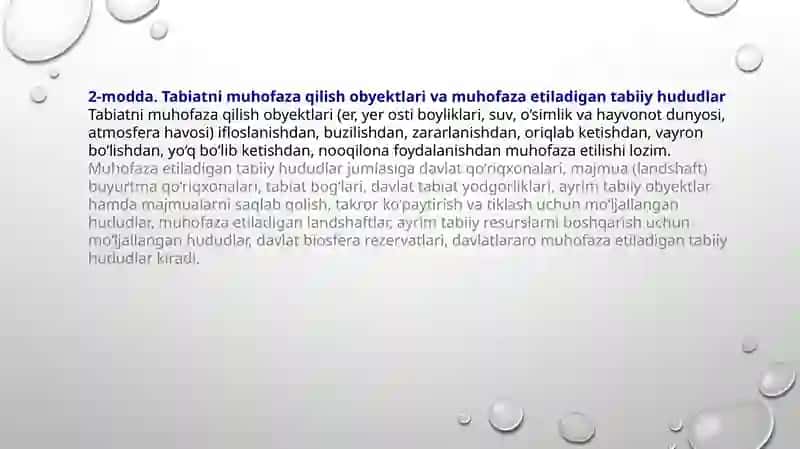 Oliy majlis tomonidan chiqarilgan tabiatni muhofaza qilishga doir qonunlarni o‘rganish 3