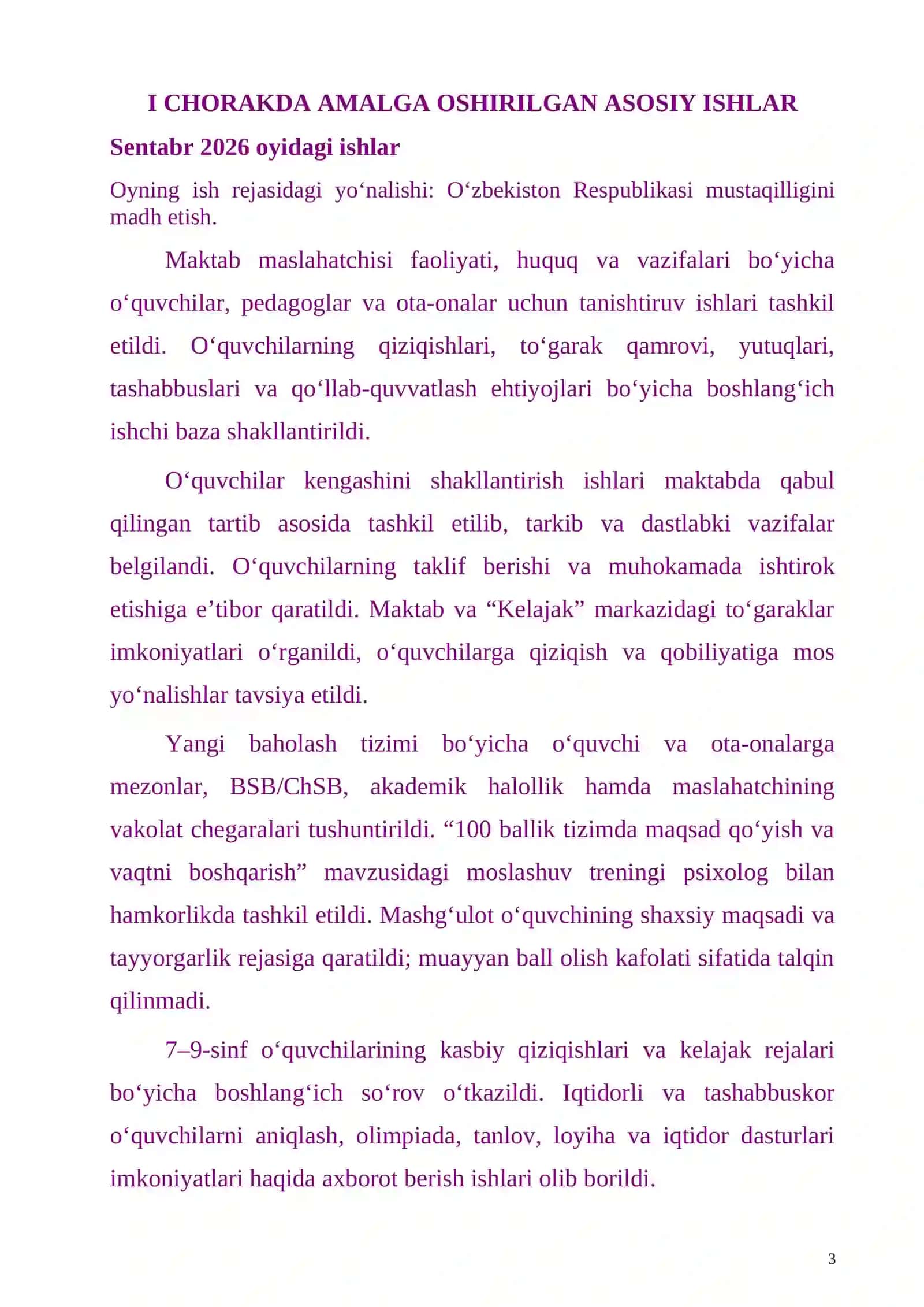 I CHORAKDA AMALGA OSHIRILGAN ASOSIY ISHLAR 3