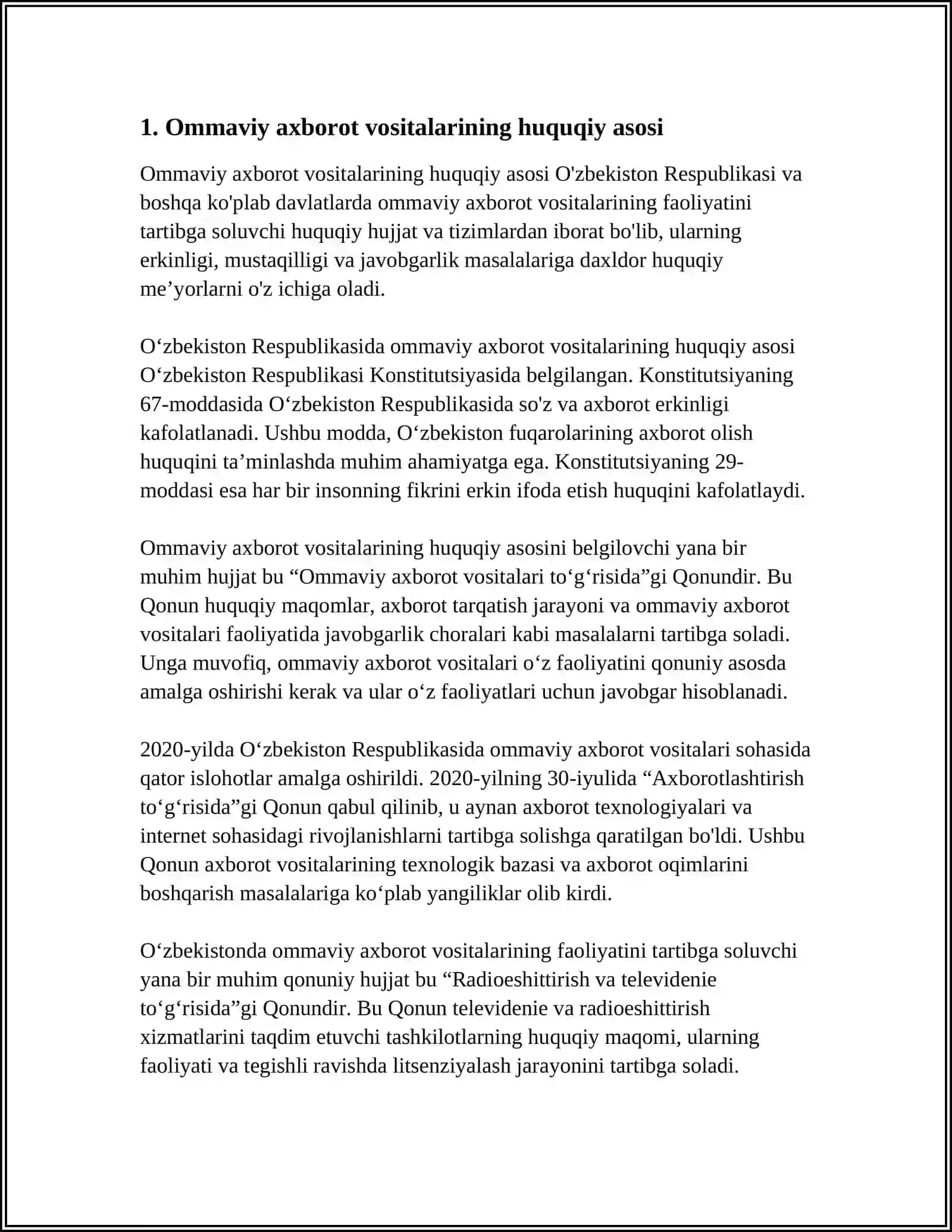 O‘zbekiston Respublikasida Ommaviy Axbarot Vositalarining Faoliyati 3