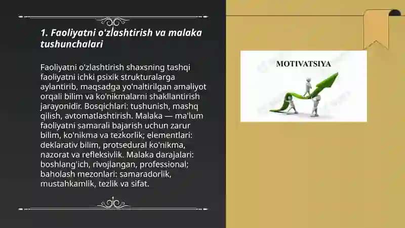 Faoliyatning o'zlashtirilishi va malakalarni egallash 3