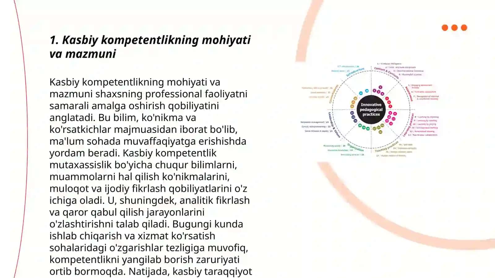 Kasbiy kompetentlik fanining mazmunida tarbiyaviy jarayonda g‘oyaviy-siyosiy-axloqiy tarbiyani tashkil etish 3