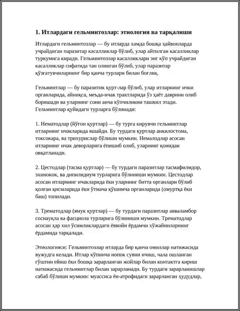 ИТЛАРНИ ПОРАЗИТАР КАСАЛЛИКЛАРИ ГЕЛМЕНТОЗ, ДЕМОДЕНОЗ, СОРКОПТОЗ, ТОКСОПОРОЗ 3
