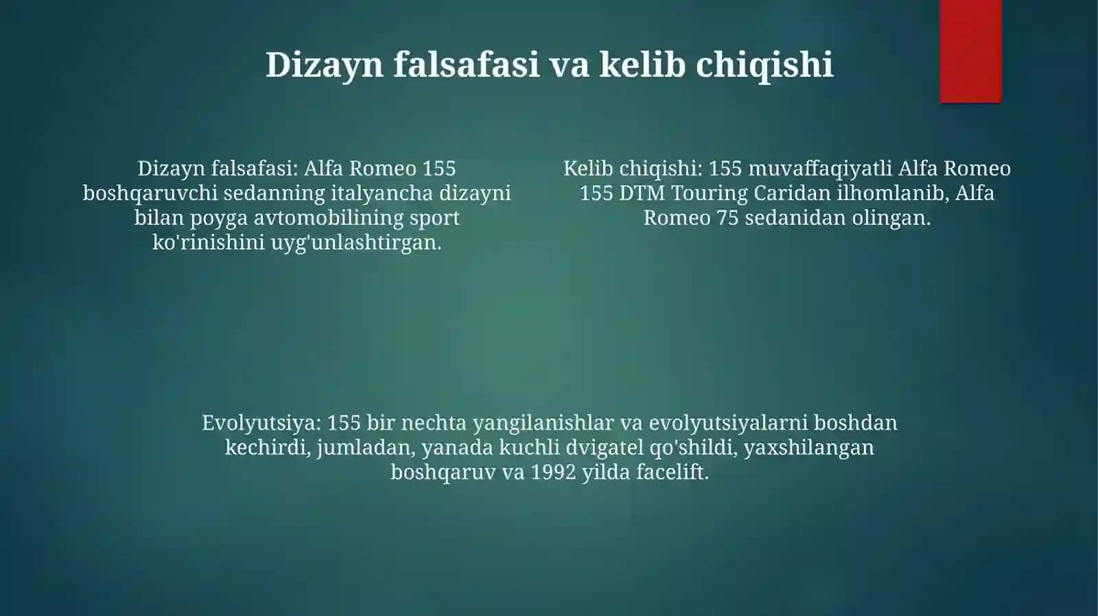 Alfa Romeo 155 Avtomobilni Tuzilishi, Xarakteristikasi Va Evolyutsiyasi 3