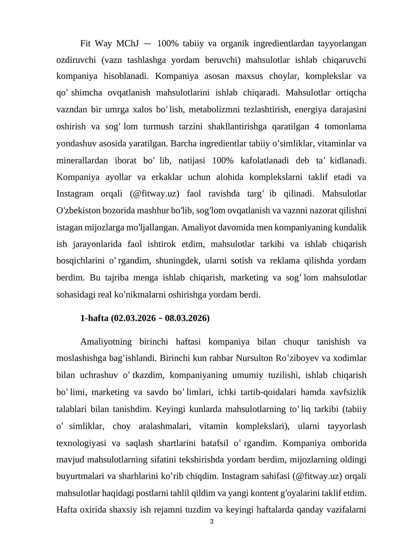 Fit Way MChJ. Ozdiruvchi mahsulotlar savdosi 3