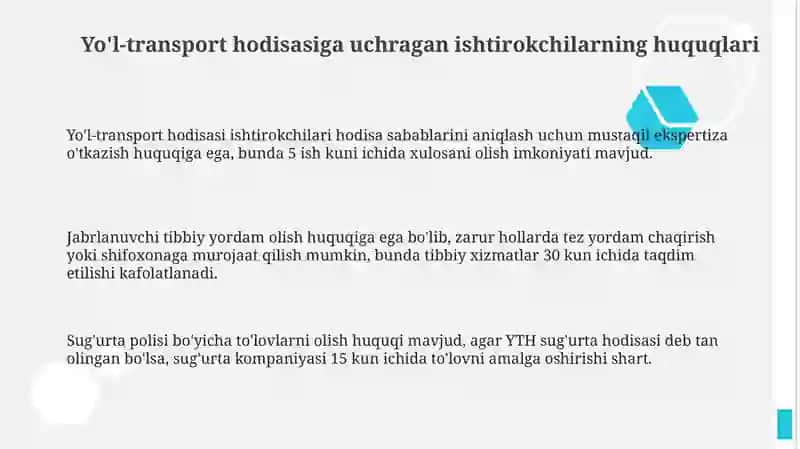 Yo'l transport hodisalarida ishtirokchilarni huquq va majburiyatlari 3