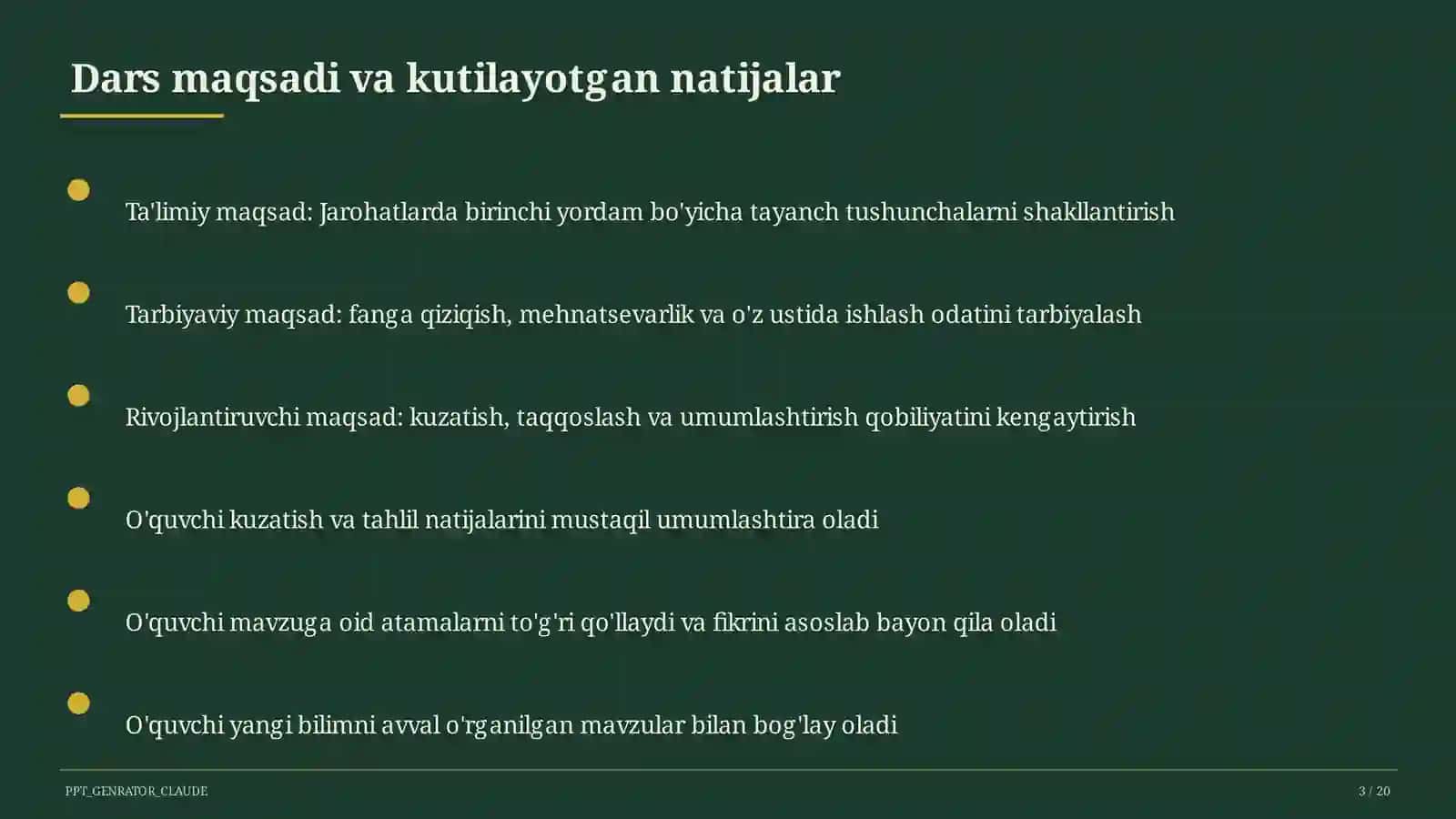 Jarohatlarda birinchi yordam (9-sinf) 3