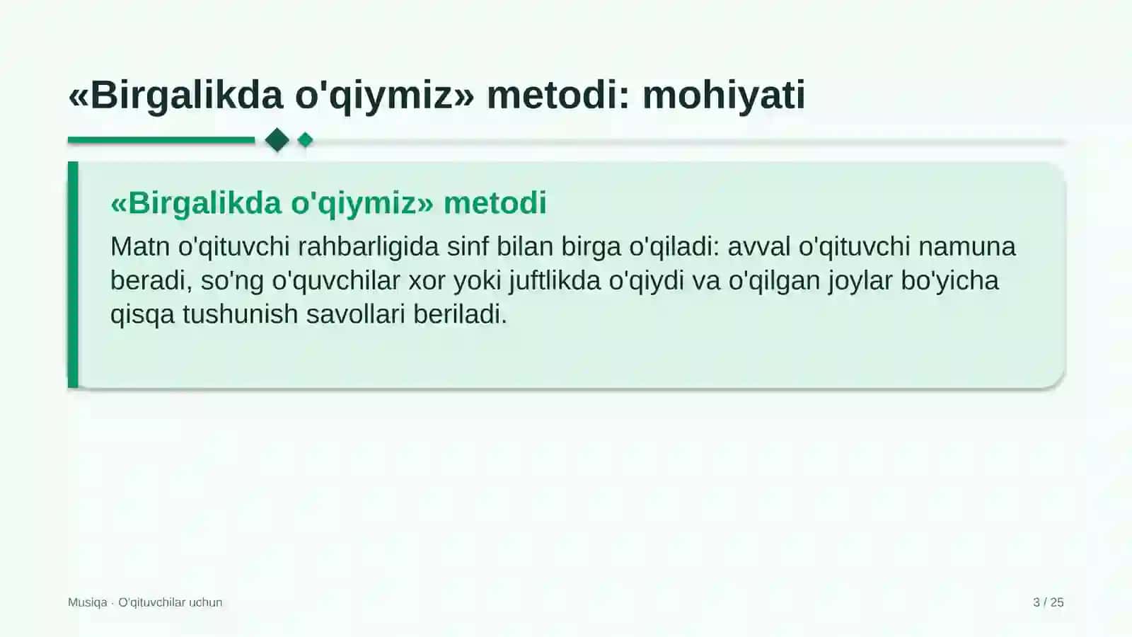 musiqa darslarida birgalikda o'qiymiz metodidan foydalanish 9786 3
