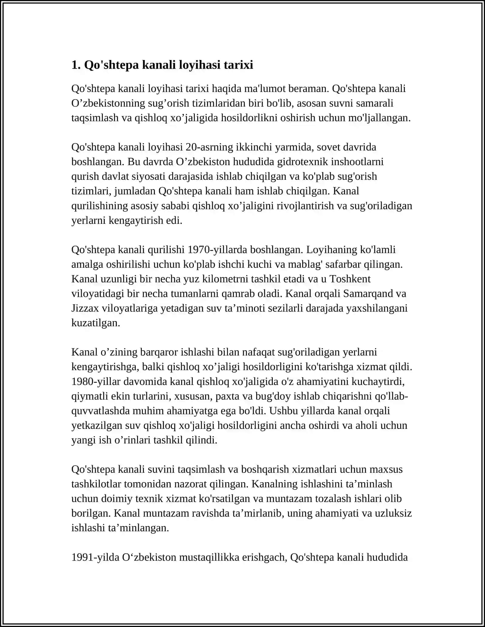 QÓSHTEPA KANALINING QURILISHI VA UNING MINTAQAGA TASIRI 3