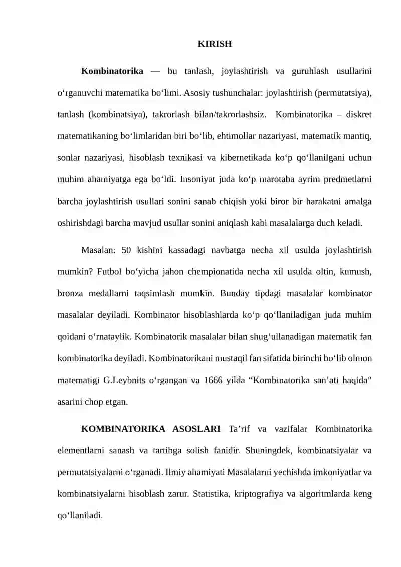 Kombinatorika asoslari, O'rinmalar, tanlamalar va kombinatsiyalarni hisoblash 3