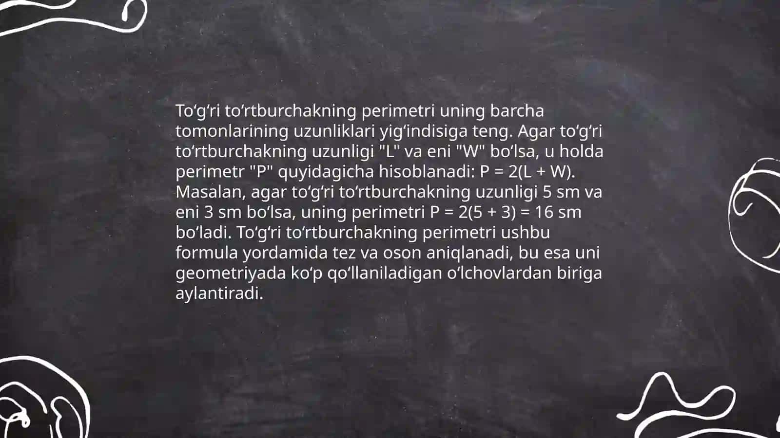 To‘g‘ri to‘rtburchak va kvadratning perimetrini, yuzaga doir masalalar yechishga o‘rgatish 3