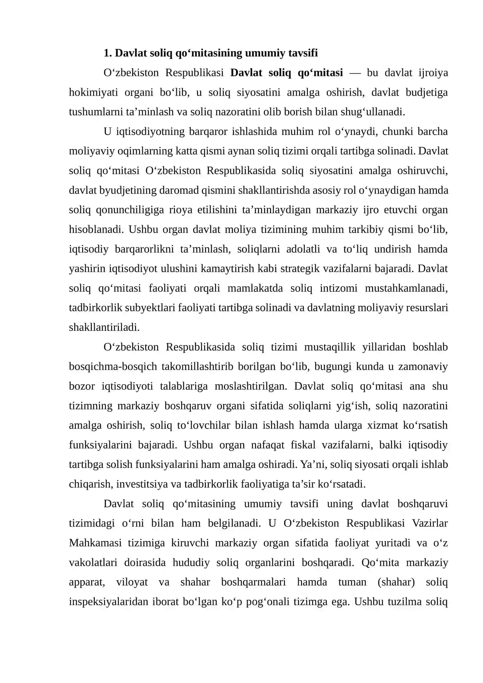 DAVLAT SOLIQ QO‘MITASINING TARKIBIY TUZILMASI, ASOSIY VAZIFALARI VA FUNKSIYALARI 3