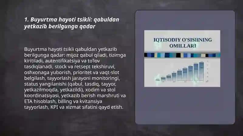 Umumiy ovqatlanish shaxobchasi (Restoran biznesi) uchun AT ishlab chiqish "Buyurtmani qayta ishlash" moduli (zal va oshxona) 3