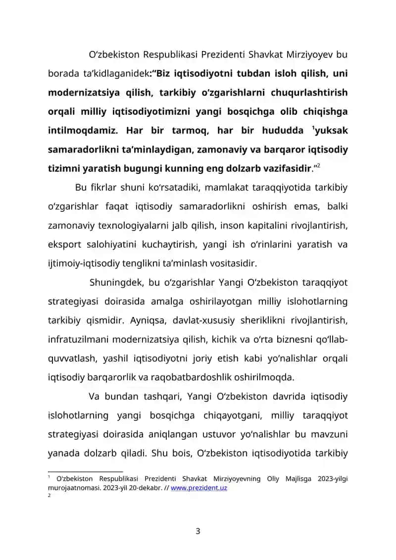 Tarkibiy o‘zgarishlar iqtisodiyotning ustuvor yo’nalishlari 3