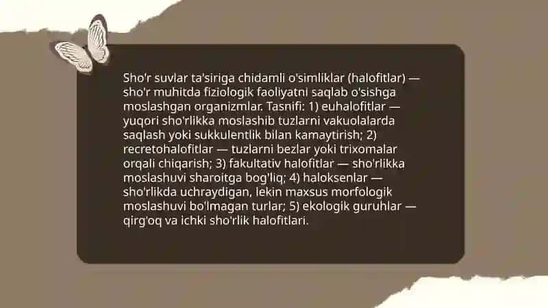 Sho'r suvlar ta'siriga chidamli o'simliklar (halofitlar) 3