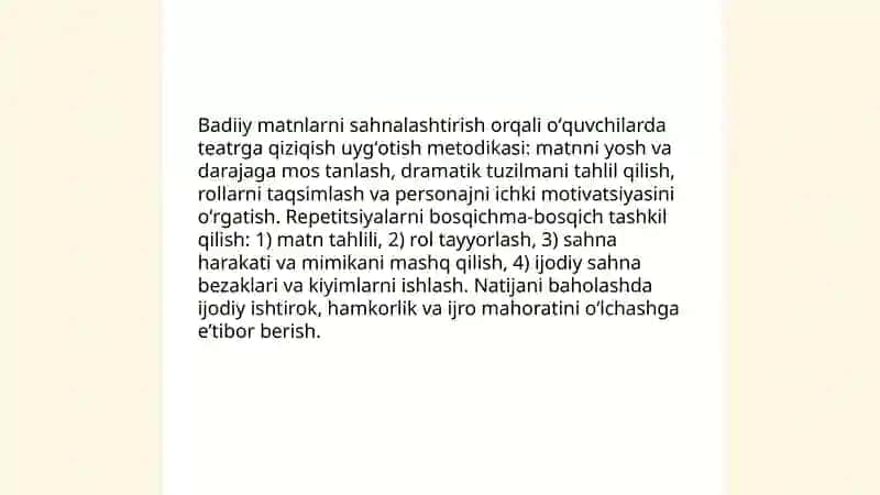 Badiiy adabiyot vositasida oʻquvchilarni teatr sanʼatiga boʻlgan qiziqishlarini shakllantirish 3