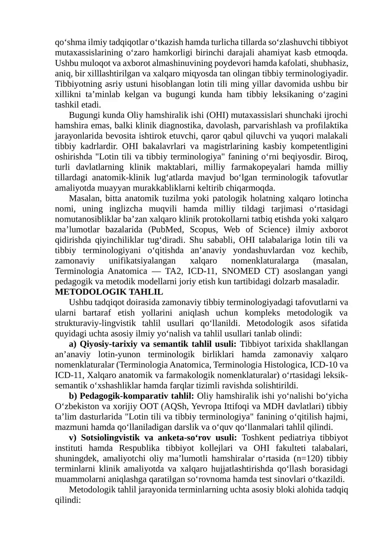 ZAMONAVIY TIBBIYOTDA XALQARO TERMINOLOGIK TAFOVUTLARNI BUKTARISH VA YAGONA NOMENKLATURA YARATISH ISTIQBOLLARI 3