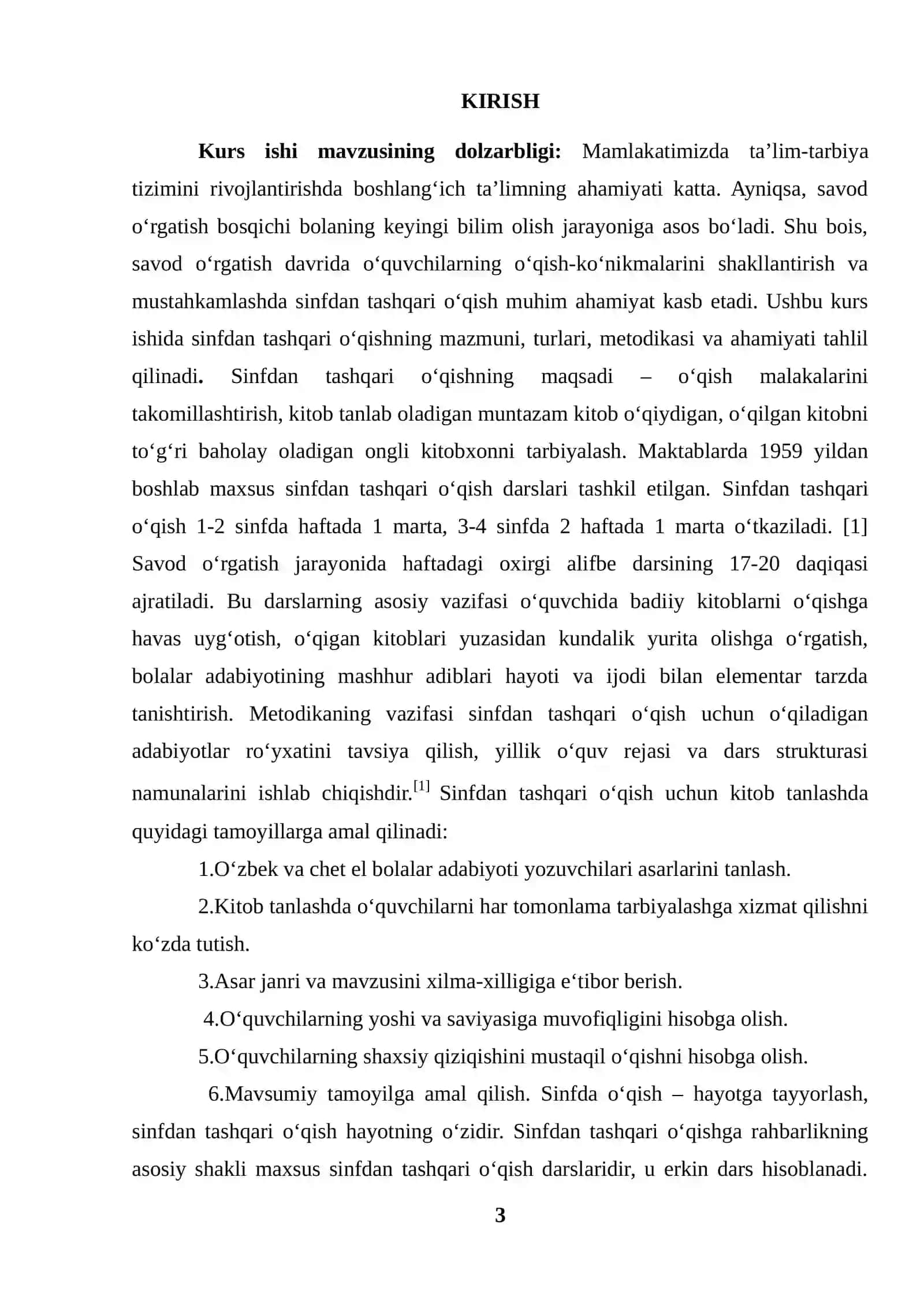 Ona tili oʻqish savodxonligi va uni oʻqitish metodikasi fanidan KURS ISHI 3