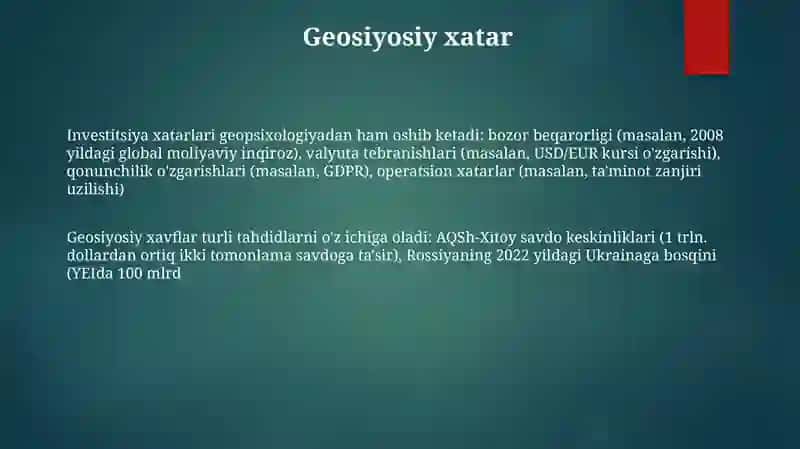 Investitsion xatarlar va ularni kamaytirish yo‘llari 3