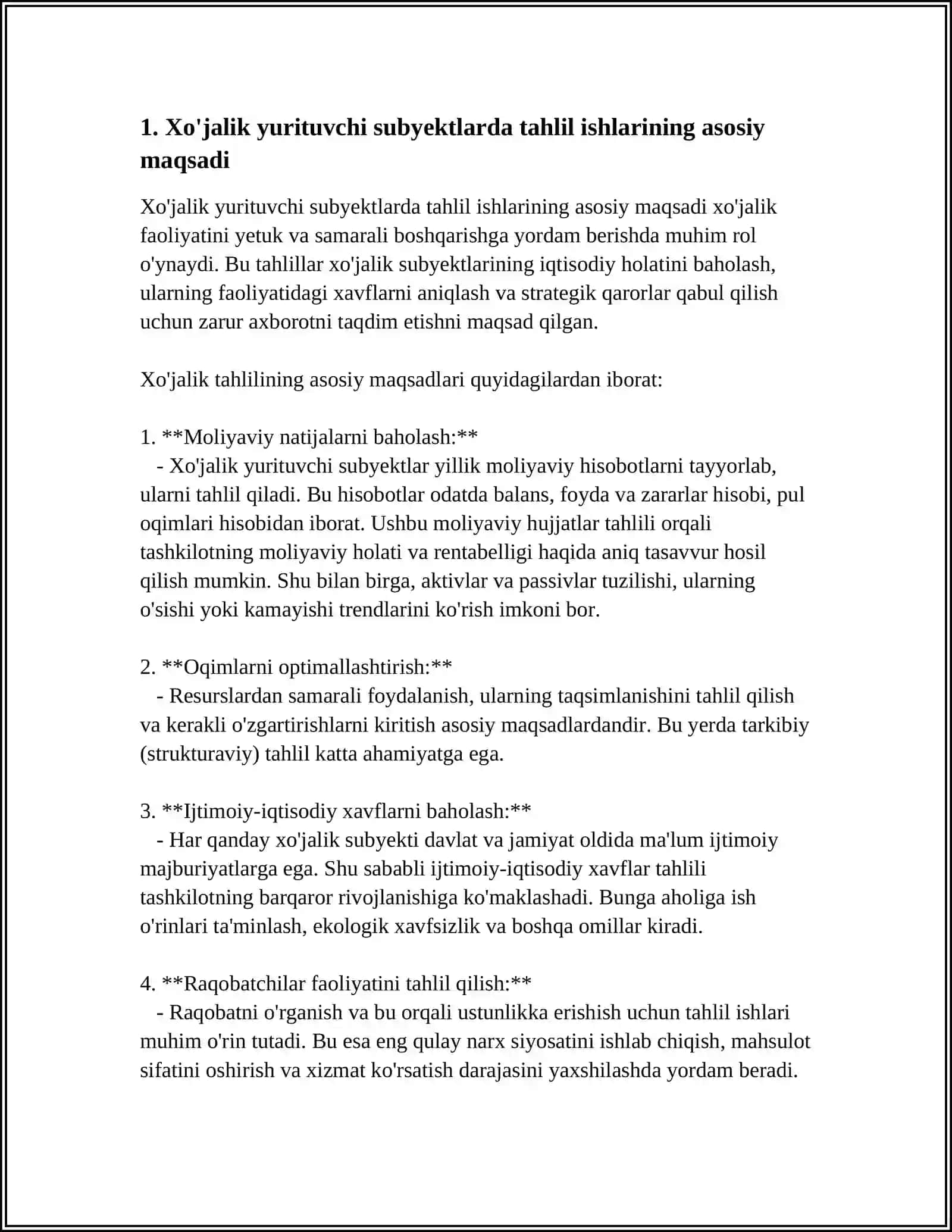 XOJALIK YURITUVCHI SUBYEKTLARDA TAHLIL ISHLARINI TASHKIL QILISH 3