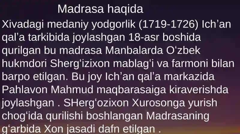 Shergʻozixon Madrasasi 3