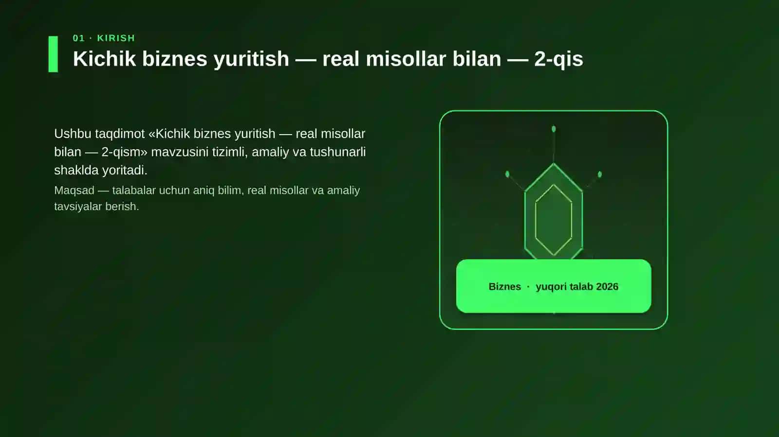 Kichik biznes yuritish — real misollar bilan — 2-qis 3