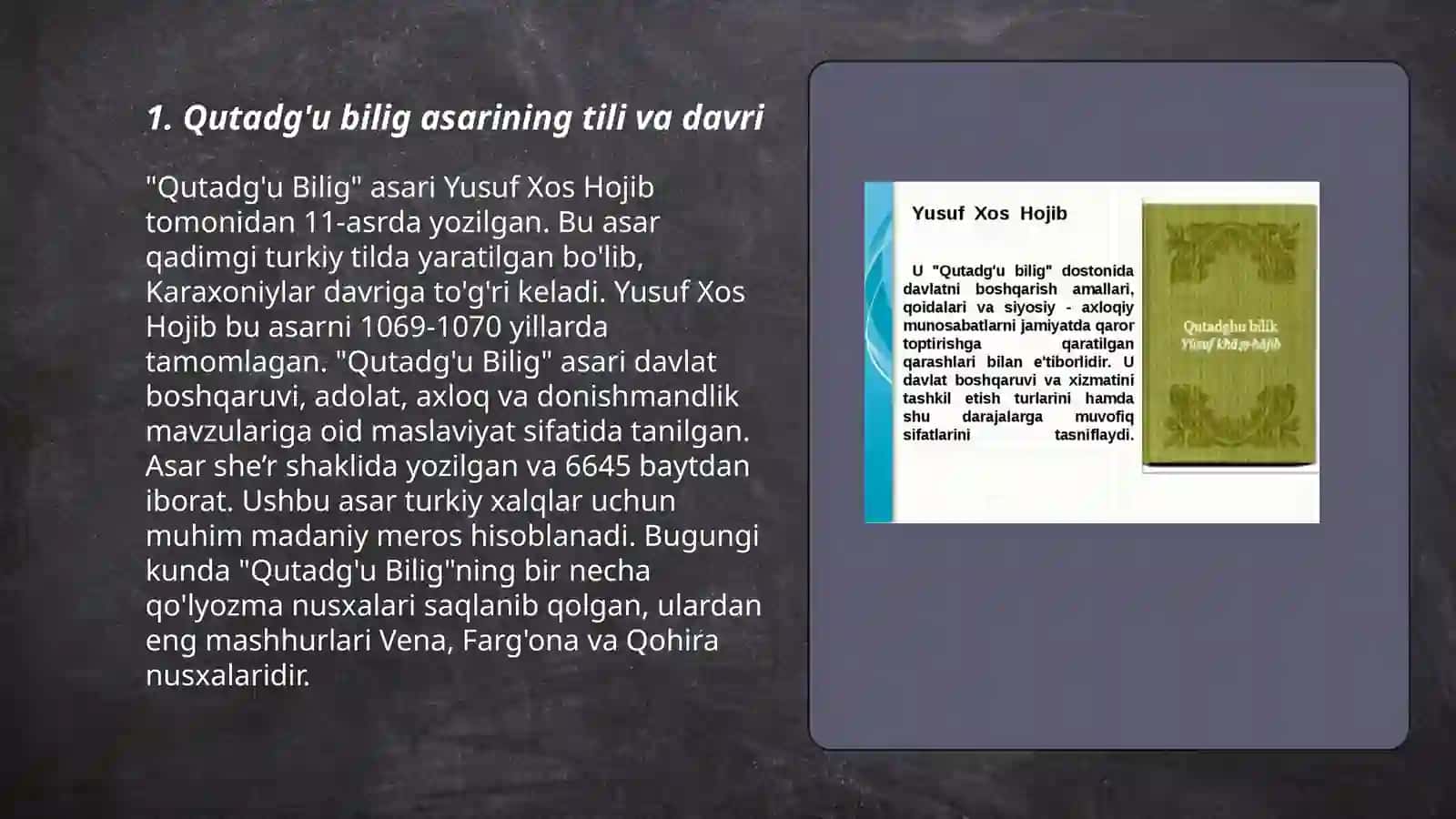 Eski turkiy badiiy adabiyot namunalaridan grammatik xususiyatlarni tahlil etish ( Yusuf Xos Hojibning "Qutadg'u bilig" asari misolida) 3