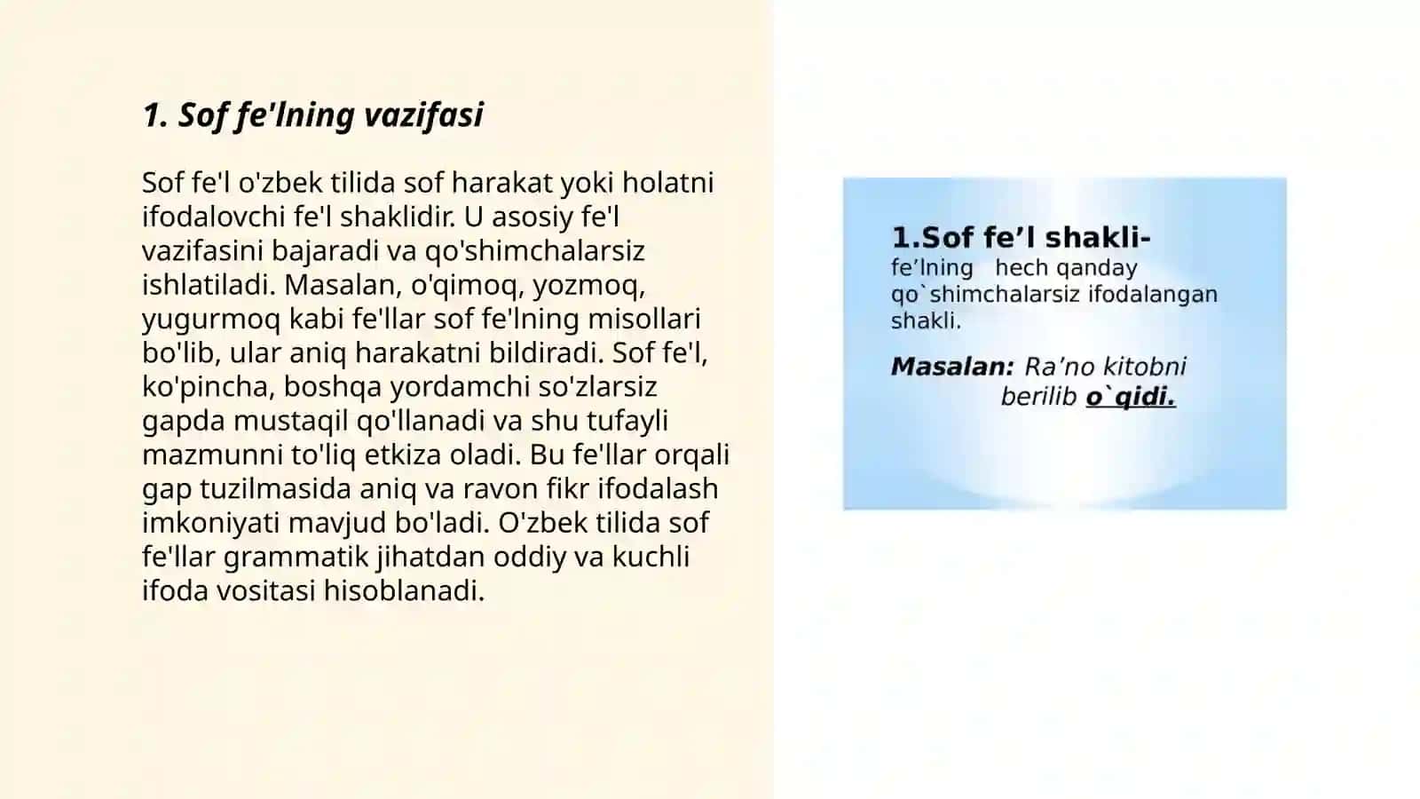 Sof fe'lning vazifasi 3